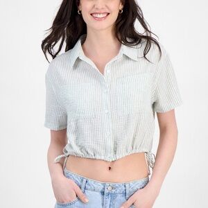 ULTRA FLIRT Cropped Stripe Side-Tie Button Up